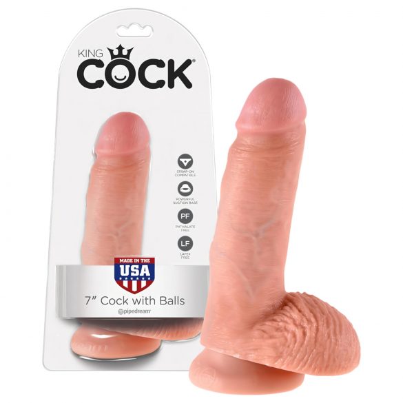 King Cock realistiška dildo su sėklidėmis (18 cm) - natūrali spalva