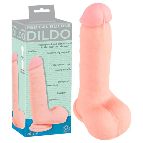 Medicininis tiesus silikoninis dildo (20 cm) - natūralus