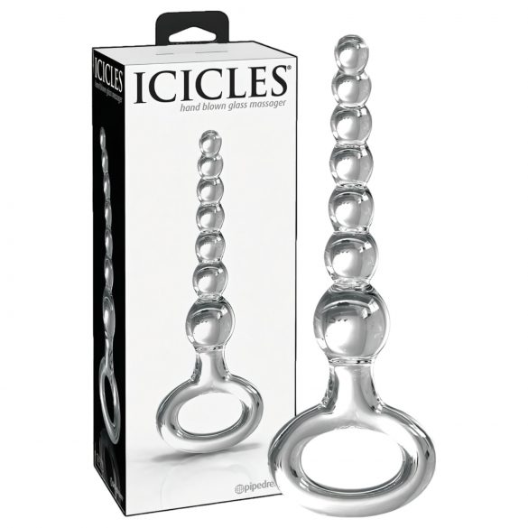 Icicles No. 67 - stiklinis dildo su žiedu (skaidrus)