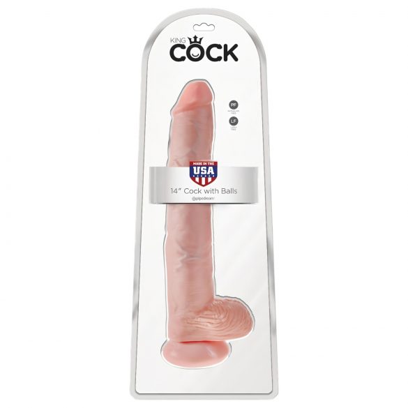 King Cock 14 colių didysis dildo su sėklidėmis (35cm) - natūralus