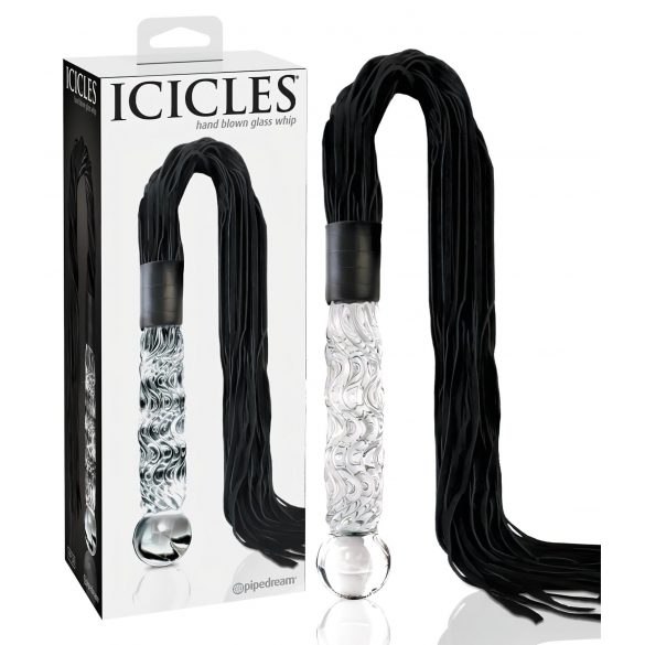 Icicles No. 38 - odinis botagas stiklinis dildo (skaidrus-juodas)