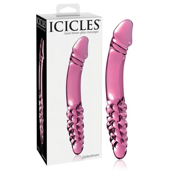 Icicles No. 57 - dvigubas stiklinis dildo su peniu (rožinis)