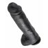 King Cock 11 - didelis siurbtukais, kapšelį turintis dildo (28cm) - juodas