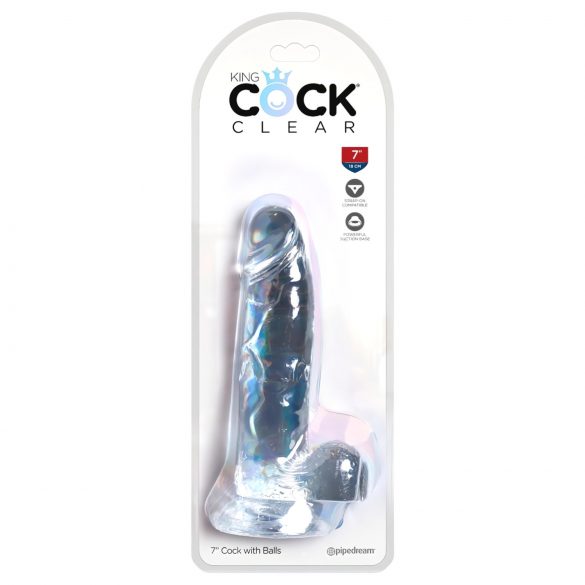 King Cock Clear 7 - lipniuoju padu, su sėklidėmis dildo (18 cm)