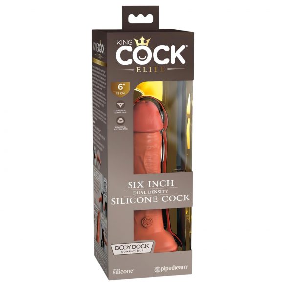 King Cock Elite 6 - tvirtas tvirtinimo pagrindas, realistiškas dildo (15 cm) - tamsi natūralios spalvos