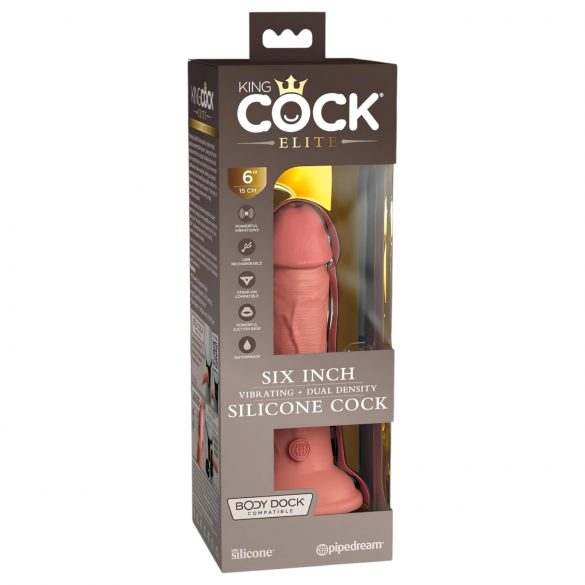 King Cock Elite 6 - su vakuumo pagrindu pritvirtinama tikroviška vibratorius 15 cm (tamsi natūrali spalva)