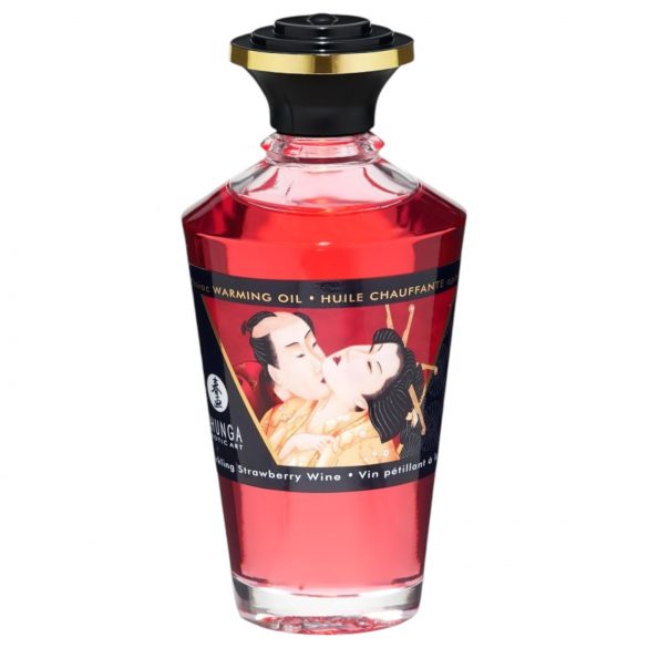 Shunga - šildantis masažo aliejus - šampano ir braškių kvapo (100 ml)