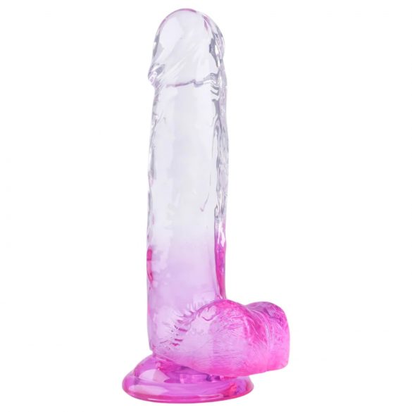 Sunfo - tikroviško su sėklidėmis dildo su siurbtuku - 22 cm (permatomas violetinis)