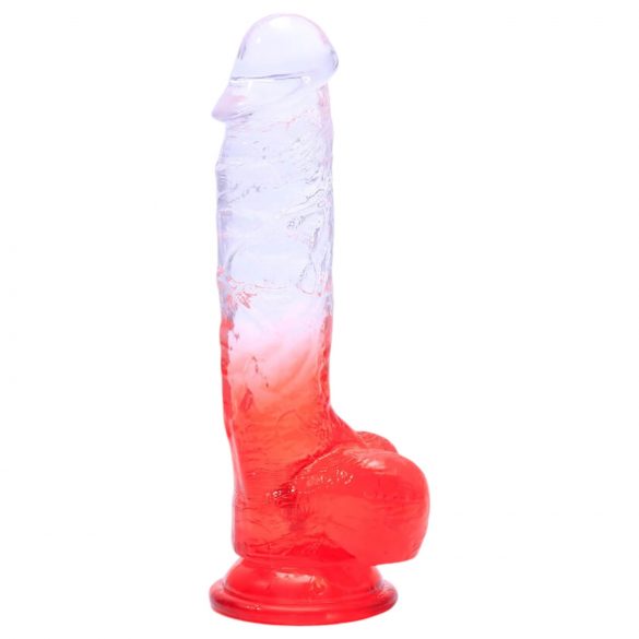 "Sunfo - siurbtuku pritvirtinamas dildo su kapšeliais - 21 cm (permatomas raudonas)"