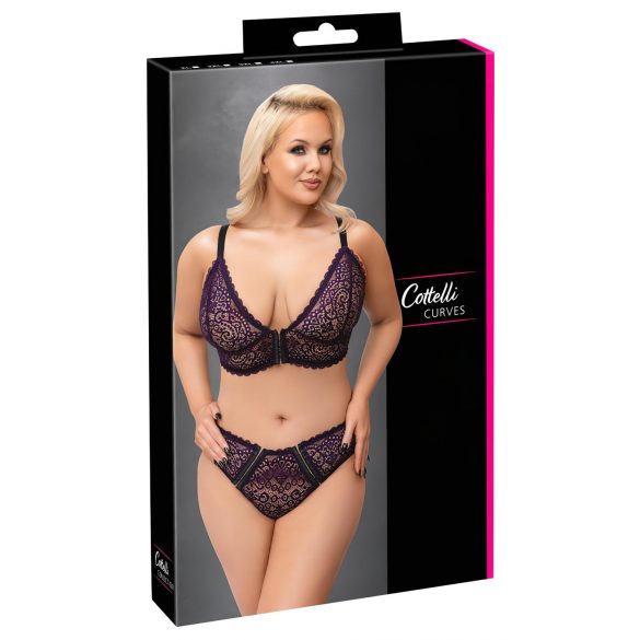 Cottelli Curves Plus Size - permatomas raštuotas liemenėlės rinkinys (violetinis)