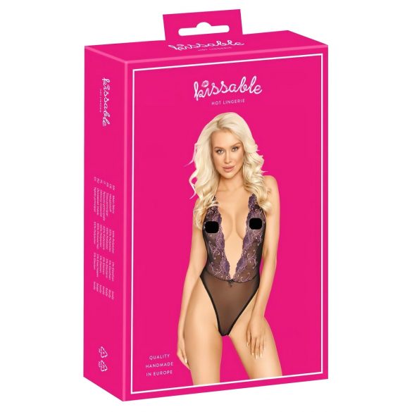 Kissable - rožinis siuvinėtas bodis (juodas) - L/XL