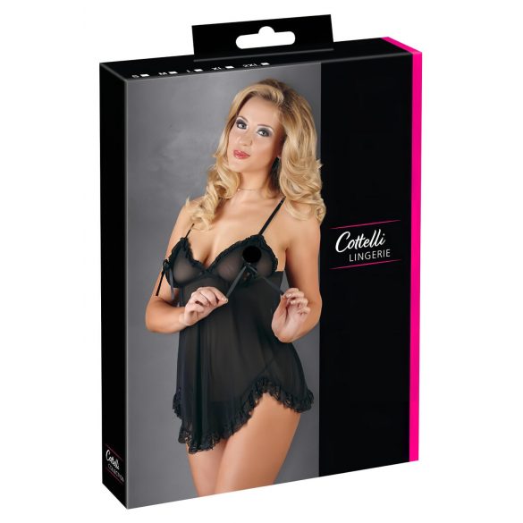 Cottelli - Lengvas, raukiniais papuoštas babydoll apatinukas (juoda) - XXL