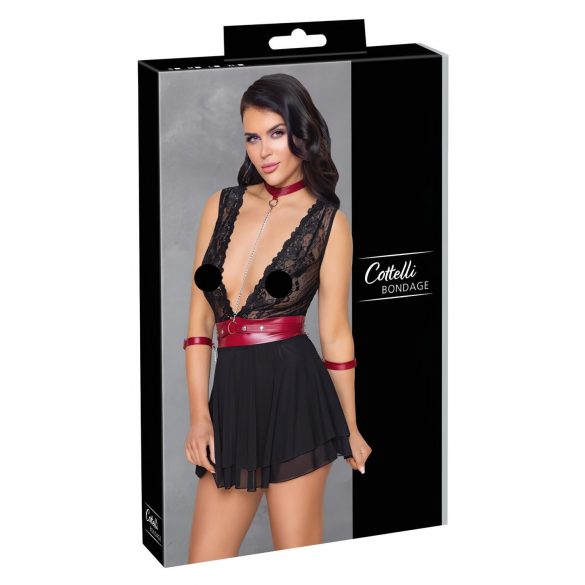 Cottelli Bondage - nėriniuotas apynasrio babydoll (juodas) - XL