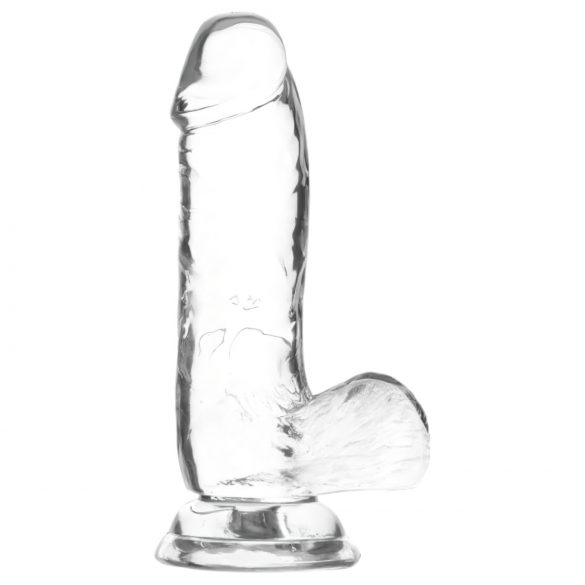 Addiction Crystal - permatomas prisiurbiamas dildo su sėklidėmis - 15 cm