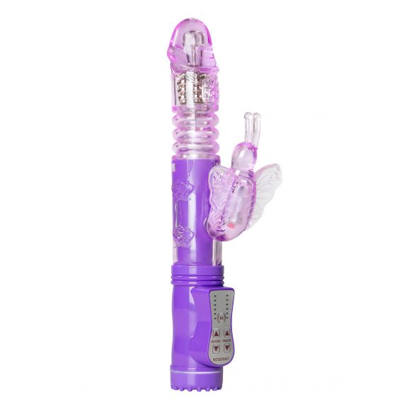 Easytoys - sukiojamasis ir stumdomasis vibratorius su drugelio klitorių masažuokliu (violetinis)