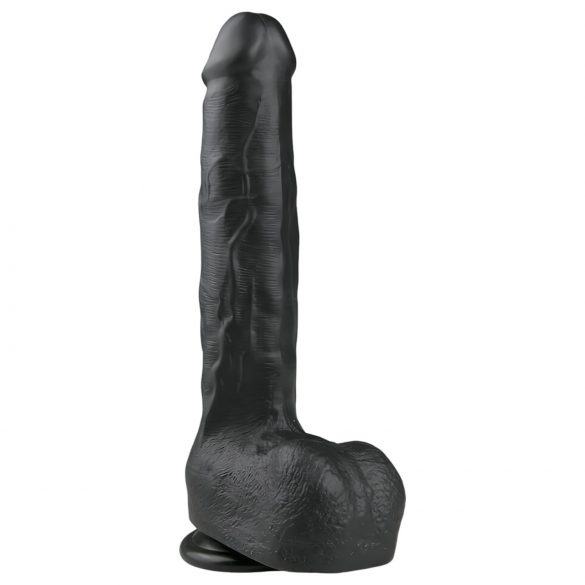 Easytoys - siurbtukas pagrindu, sėklidėmis didelis dildo (29,5 cm) - juodas